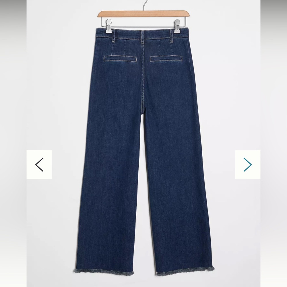 New Anthropologie Pilcro Ultra High Rise Wide Leg Cropped Raw Hem Dark Jeans 29 - Picture 3 of 12